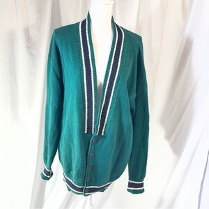 VINTAGE J. Riggings  Granpa Cardigan- Emerald Green Knot (L)
